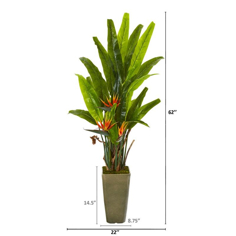 62" Bird of Paradise Artificial Plant in Olive Green Planter