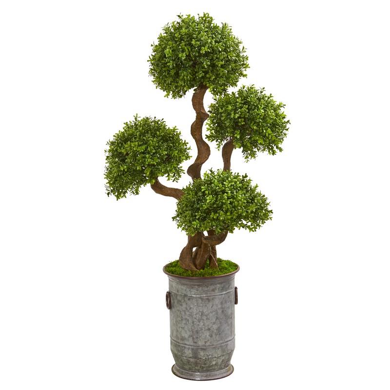 50" Triple Ball Boxwood Artificial Topiary Tree in Metal Planter
