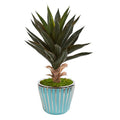 21" Agave Artificial Plant in a Turquoise Planter with Silver Trimming