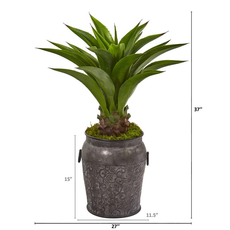 37" Agave Artificial Plant in Metal Planter