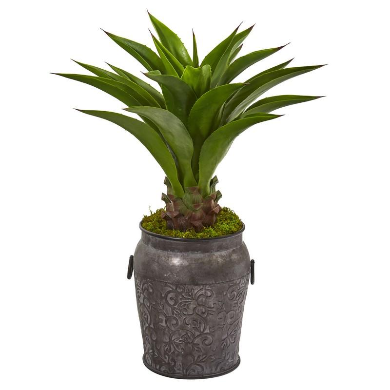 37" Agave Artificial Plant in Metal Planter