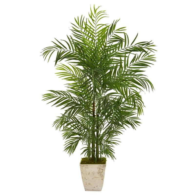 63" Areca Artificial Palm Tree in Country White Planter UV Resistant (Indoor/Outdoor)