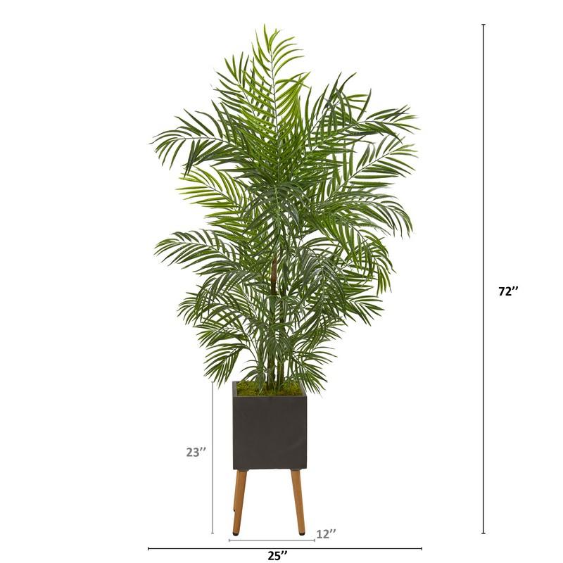 6'Areca Artificial Palm Tree in Black Planter with Stand UV Resistant (Indoor/Outdoor)