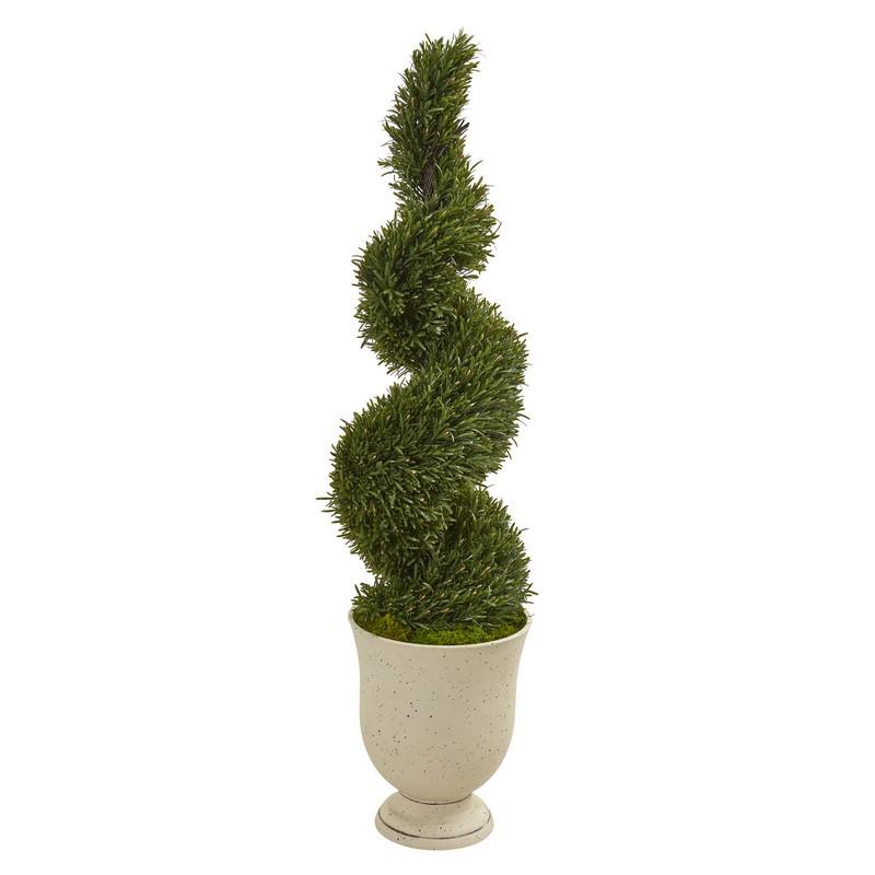 4.5'Rosemary Spiral Topiary Artificial Tree in Urn (Indoor/Outdoor)