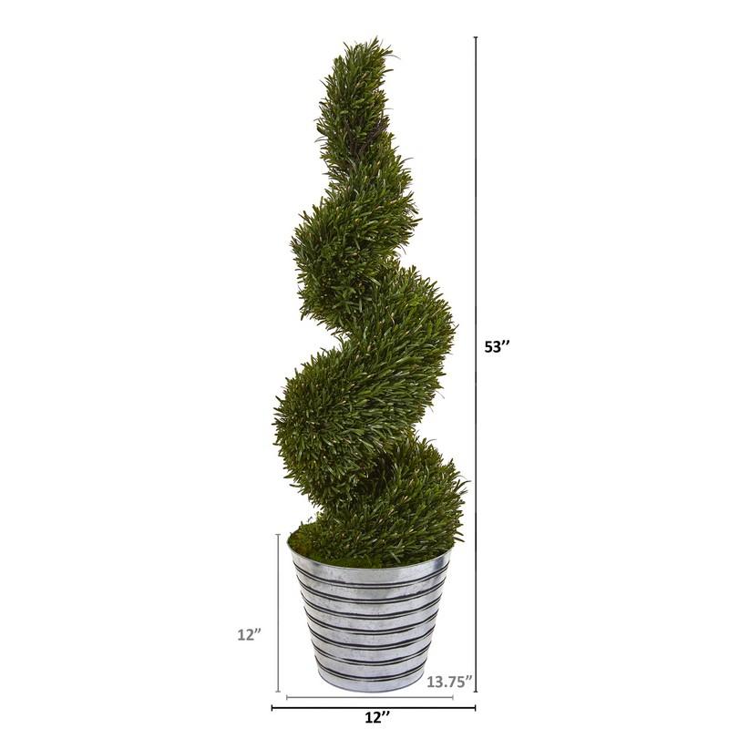 53" Rosemary Spiral Topiary Artificial Tree in Decorative Tin Bucket (Indoor/Outdoor)