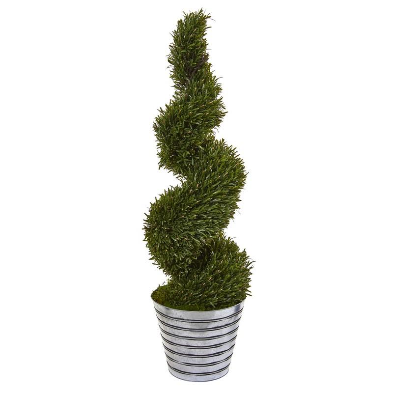 53" Rosemary Spiral Topiary Artificial Tree in Decorative Tin Bucket (Indoor/Outdoor)
