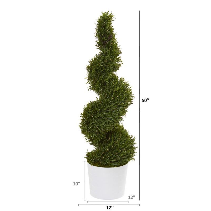50" Rosemary Spiral Topiary Artificial Tree in White Planter (Indoor/Outdoor)