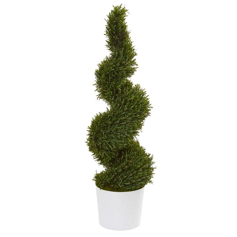 50" Rosemary Spiral Topiary Artificial Tree in White Planter (Indoor/Outdoor)