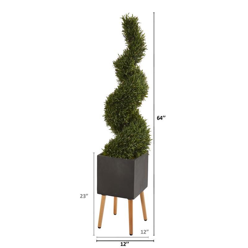 64" Rosemary Spiral Topiary Artificial Tree in Black Planter with Stand (Indoor/Outdoor)