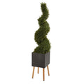 64" Rosemary Spiral Topiary Artificial Tree in Black Planter with Stand (Indoor/Outdoor)