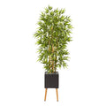 82" Bamboo Artificial Tree in Black Planter with Stand