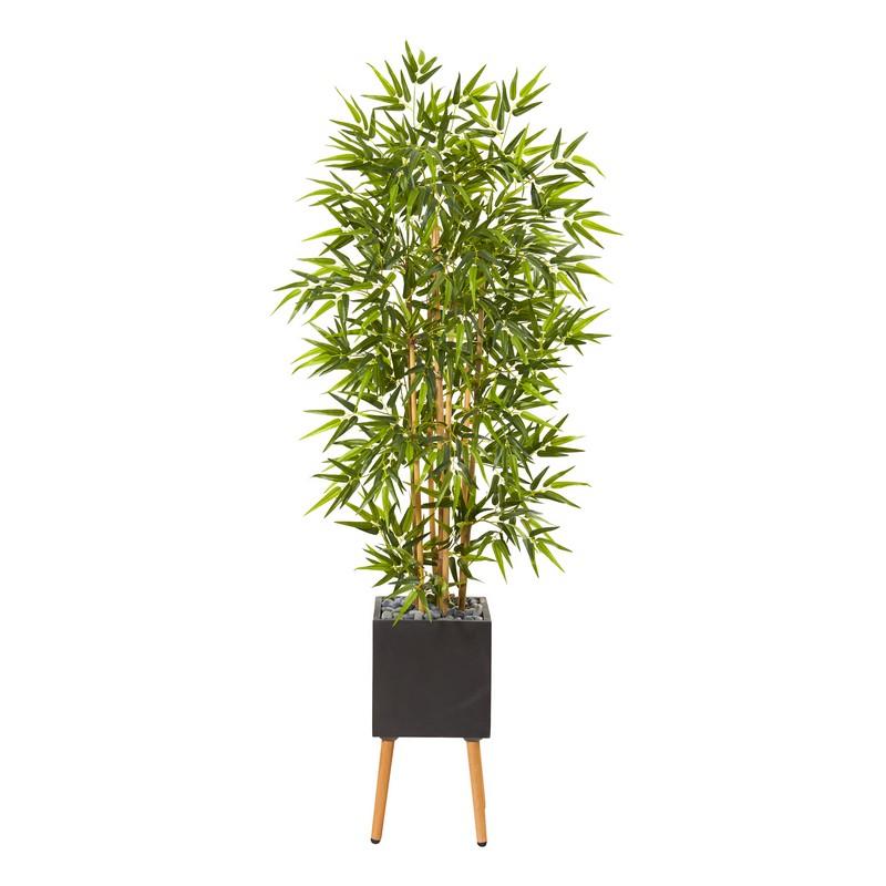 82" Bamboo Artificial Tree in Black Planter with Stand