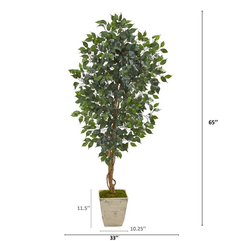 65" Ficus Artificial Tree in Country White Planter
