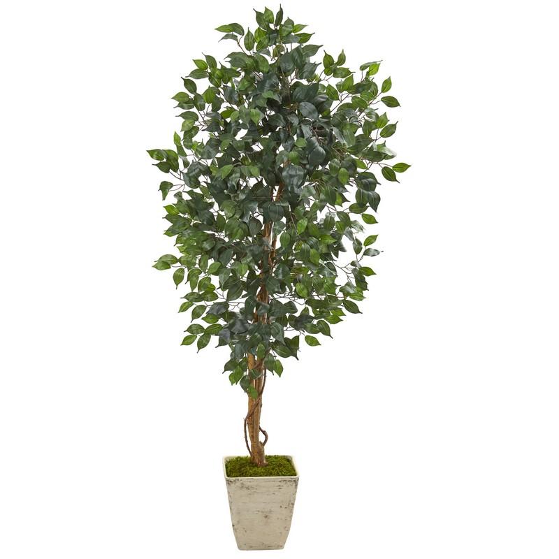 65" Ficus Artificial Tree in Country White Planter