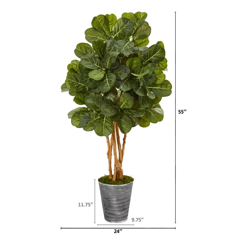 55" Fiddle Leaf Fig Artificial Tree in Decorative Tin Planter