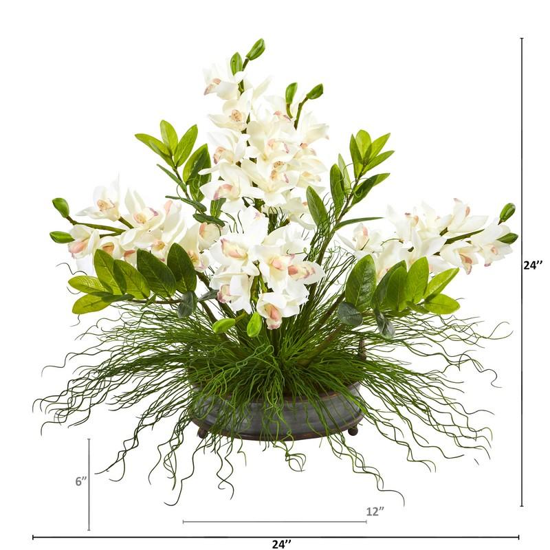 Cymbidium Orchid and Zamioculcas Artificial Arrangement