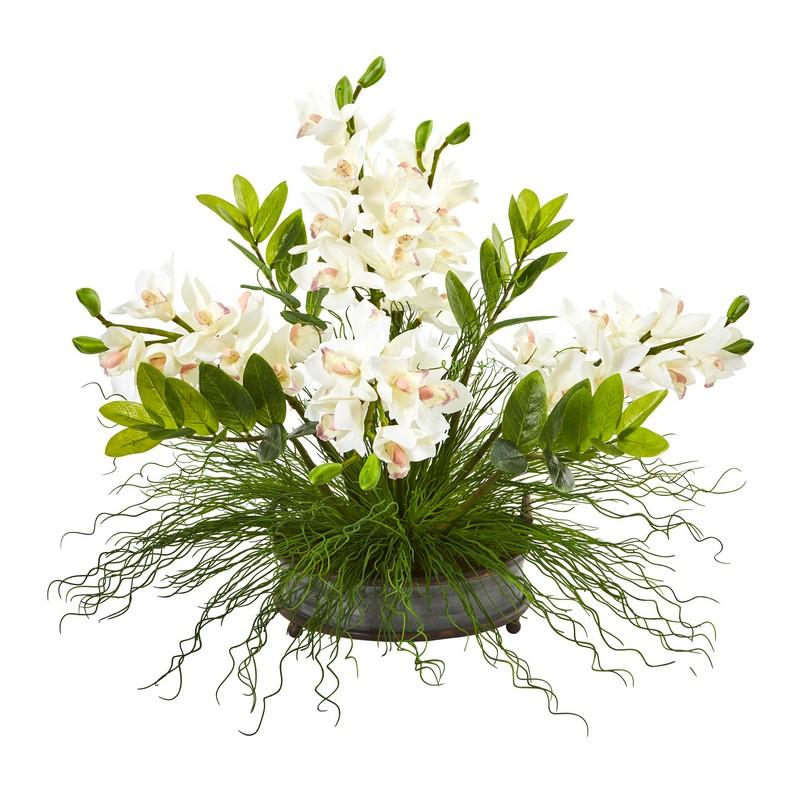 Cymbidium Orchid and Zamioculcas Artificial Arrangement
