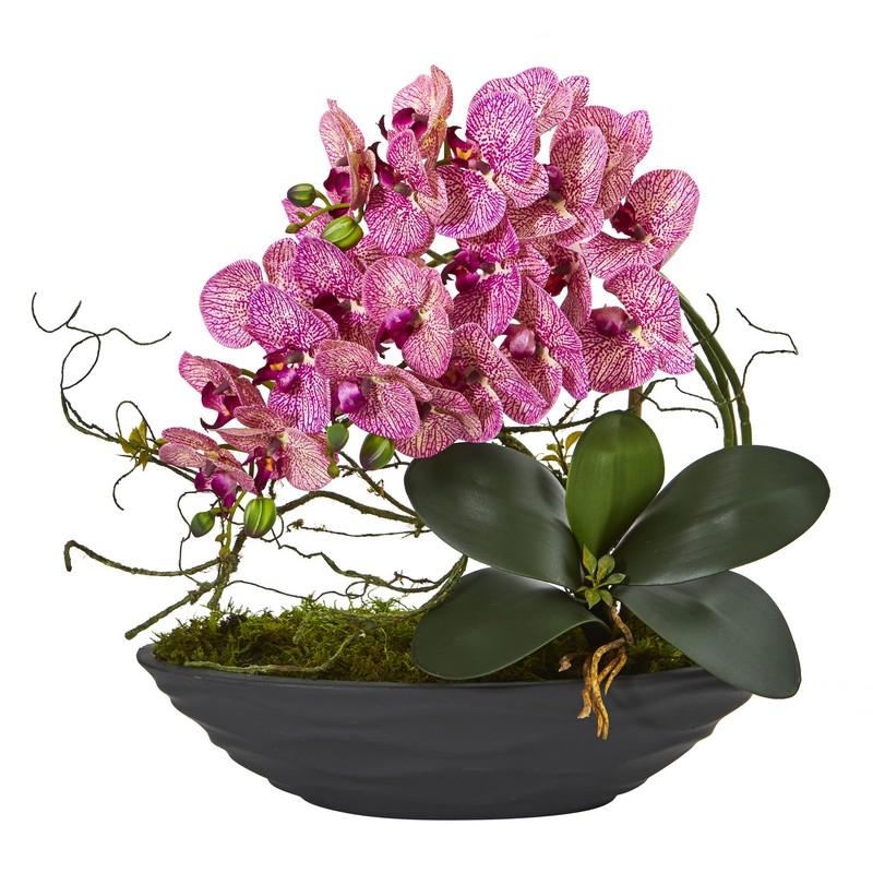 Phalaenopsis Orchid Artificial Arrangement in Decorative Planter