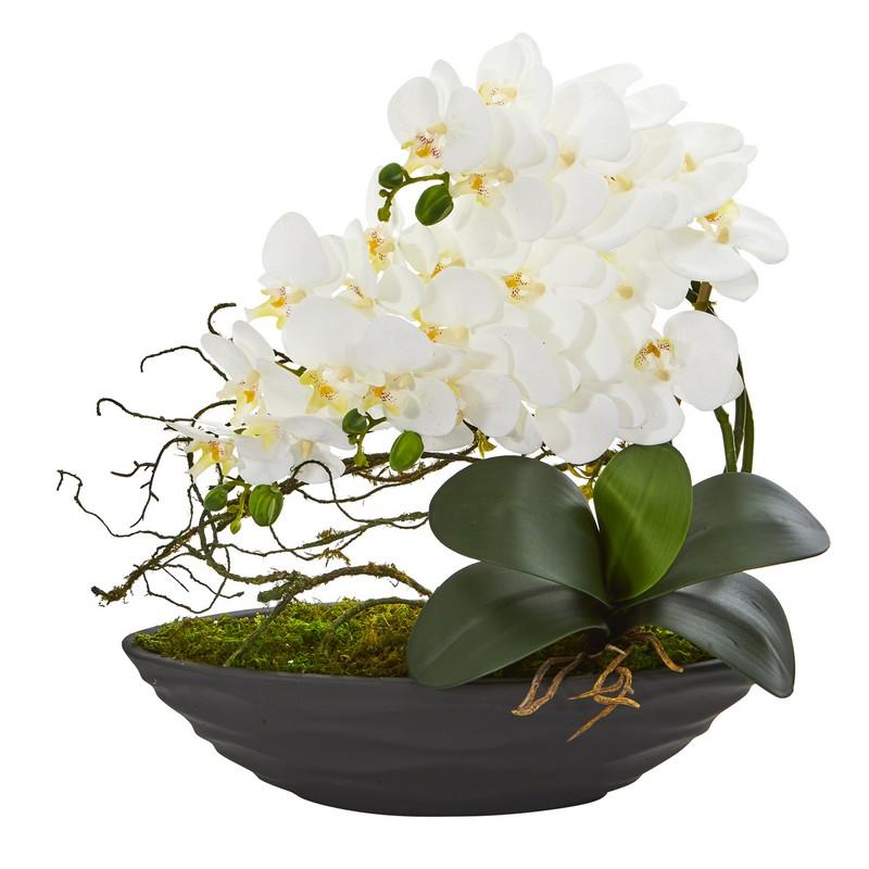 Phalaenopsis Orchid Artificial Arrangement in Decorative Planter