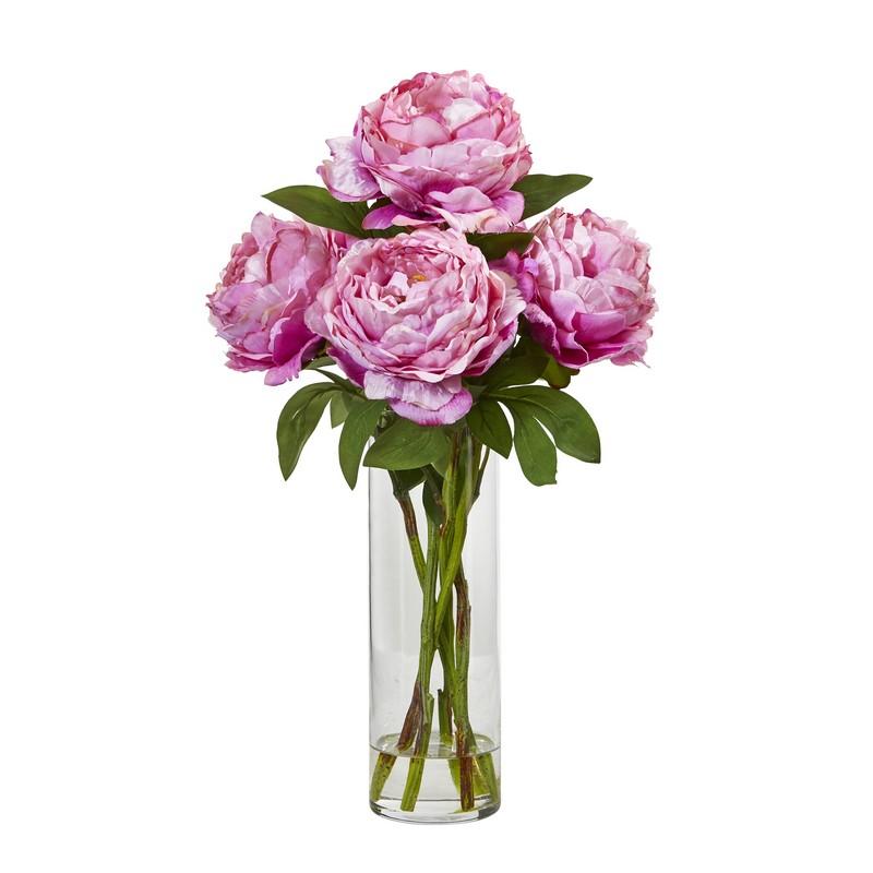 Peony Artificial Arrangement in Glass Vase