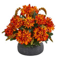Spider Mum and Berries Artificial Arrangement in Stoneware Bowl
