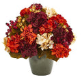 20" Autumn Hydrangea Artificial Arrangement in Green Vase