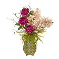 Cymbidium Orchid, Peony and Grass Artificial Arrangement