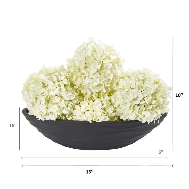 Artificial Hydrangea Balls (Set of 4) with Decorative Vase