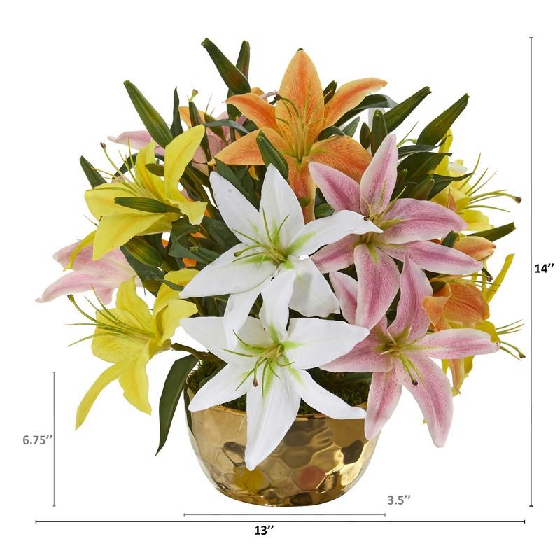 Lily Artificial Arrangement in Gold Vase