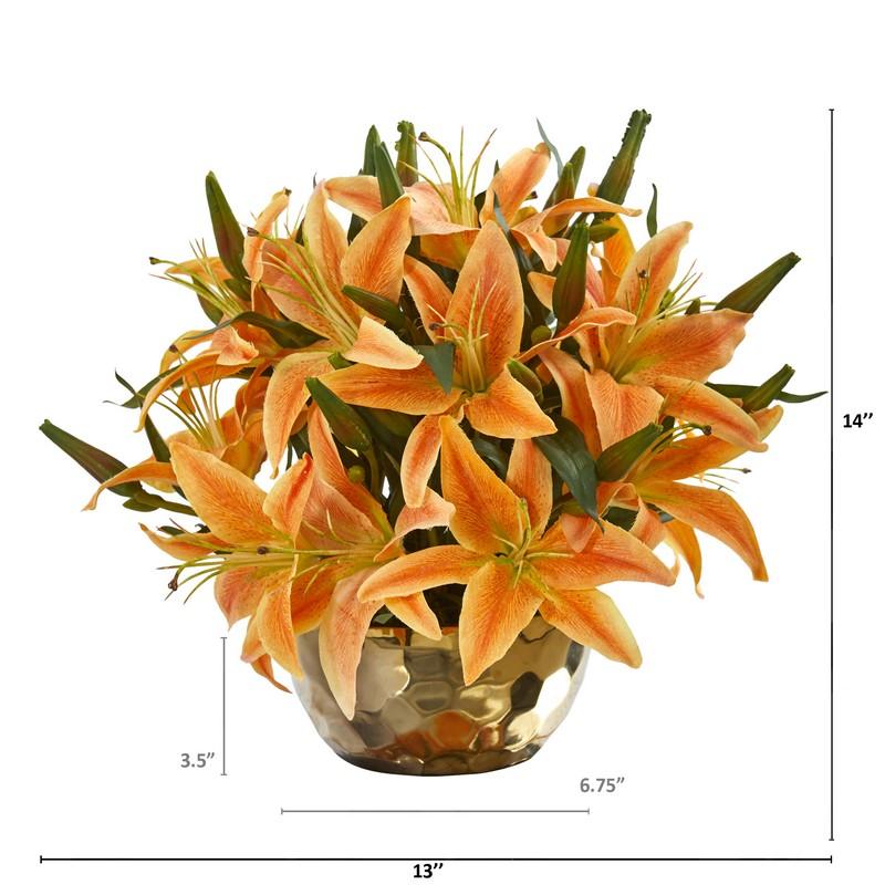 Lily Artificial Arrangement in Gold Vase