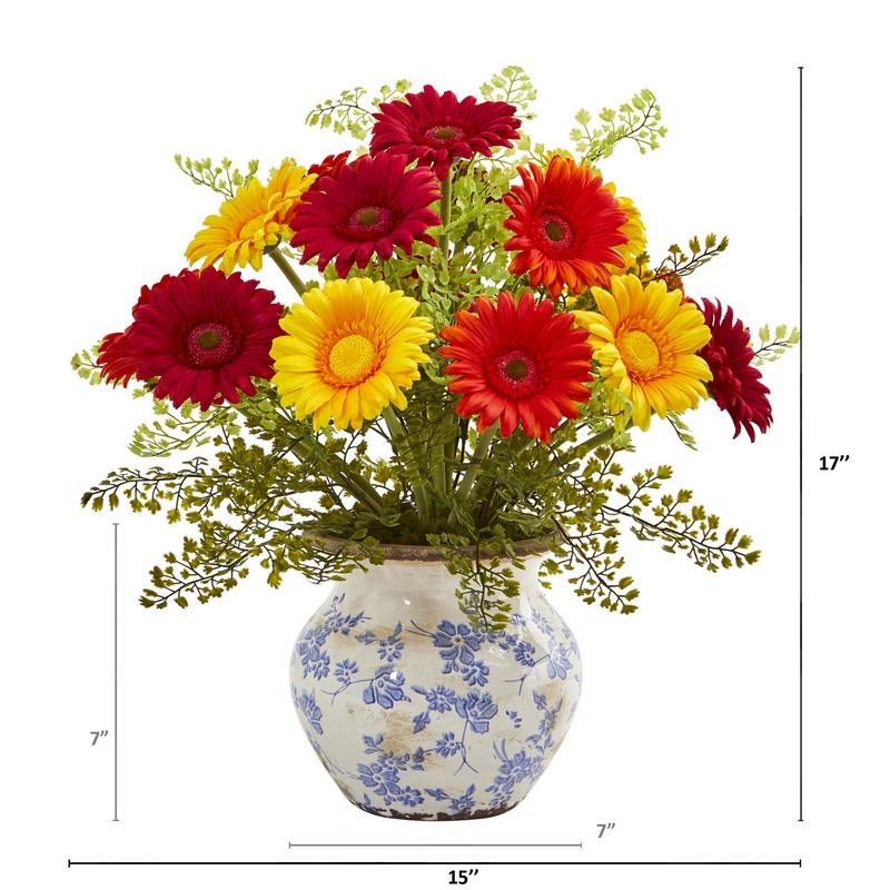 Gerber Daisy and Maiden Hair Artificial Arrangement in Vase