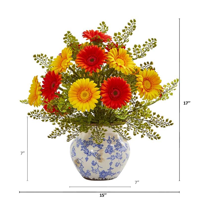 Gerber Daisy and Maiden Hair Artificial Arrangement in Vase