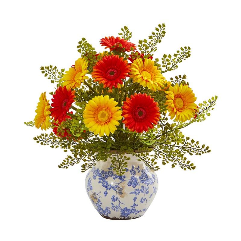 Gerber Daisy and Maiden Hair Artificial Arrangement in Vase