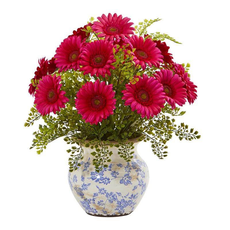 Gerber Daisy and Maiden Hair Artificial Arrangement in Vase