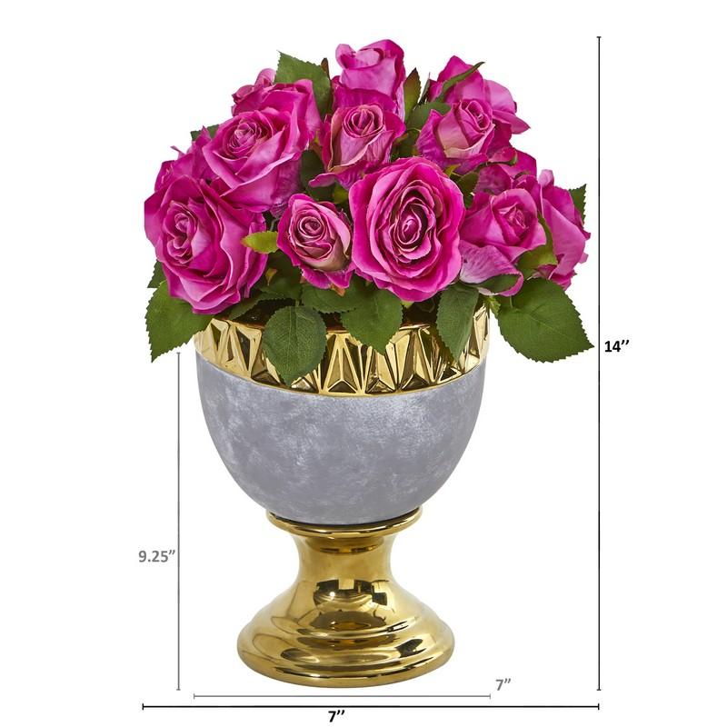 Rose Artificial Arrangement in Urn with Gold Trimming
