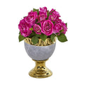Rose Artificial Arrangement in Urn with Gold Trimming