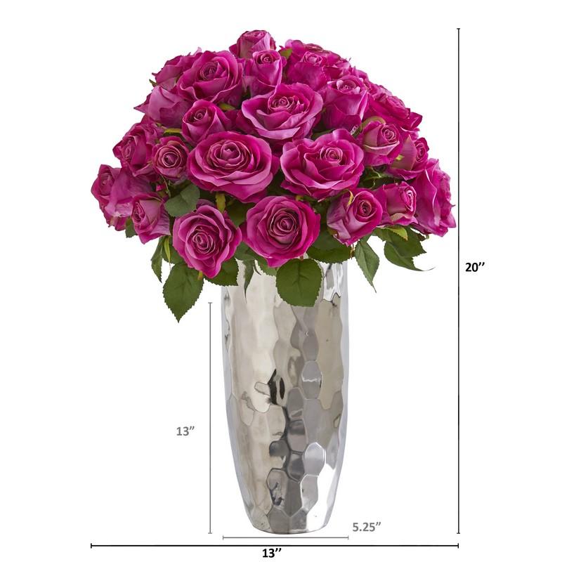 20" Rose Artificial Arrangement in Silver Vase
