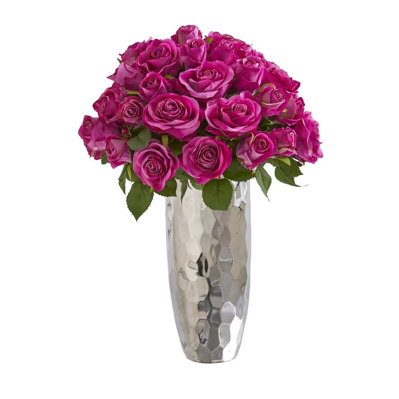20" Rose Artificial Arrangement in Silver Vase