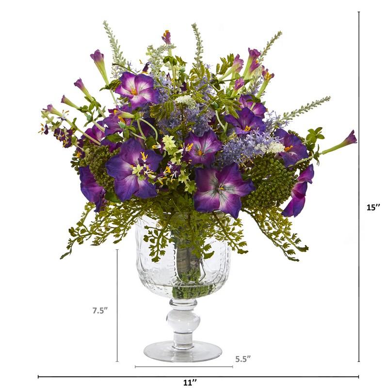 Morning Glory Artificial Arrangement in Royal Glass Urn
