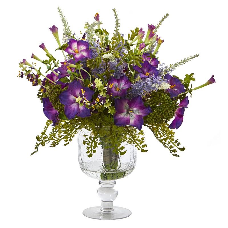 Morning Glory Artificial Arrangement in Royal Glass Urn