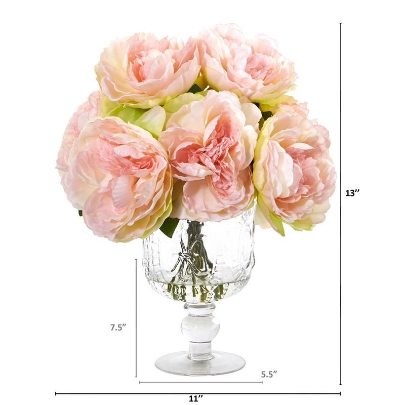 Peony Artificial Arrangement in Royal Glass Urn