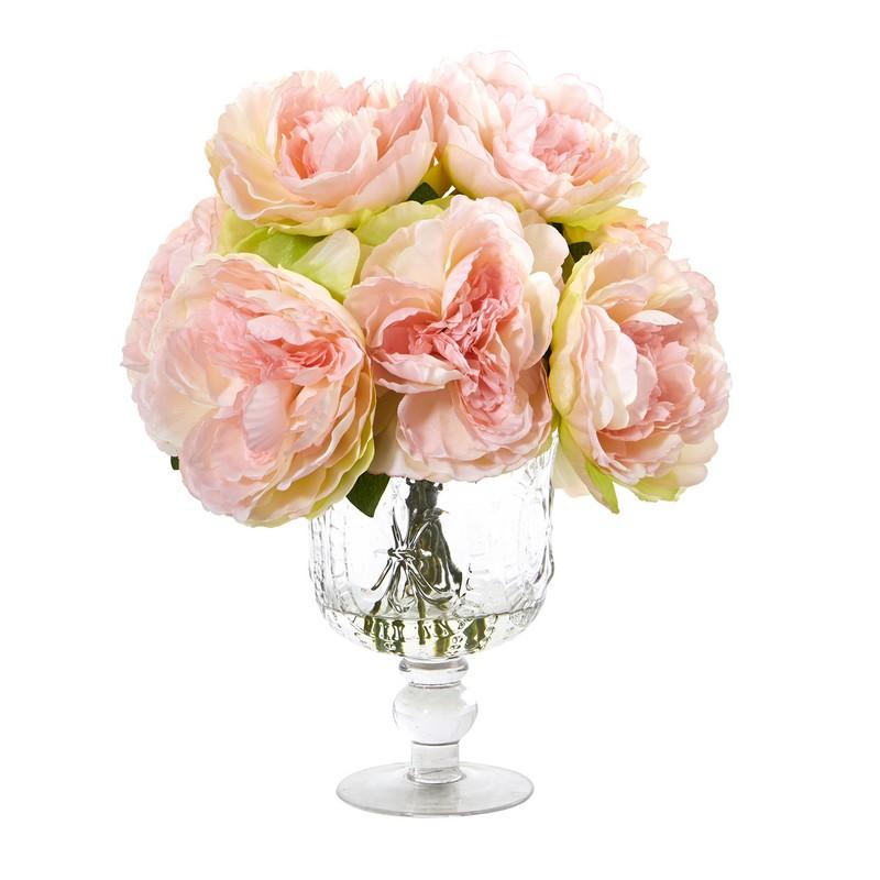 Peony Artificial Arrangement in Royal Glass Urn