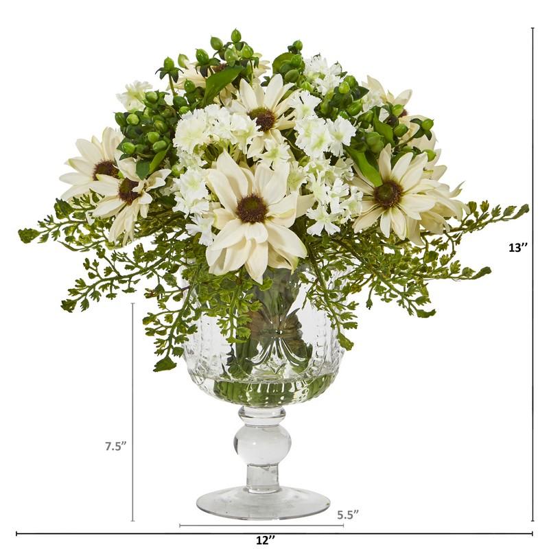 Mixed Daisy Artificial Arrangement in Royal Glass Urn