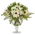Mixed Daisy Artificial Arrangement in Royal Glass Urn