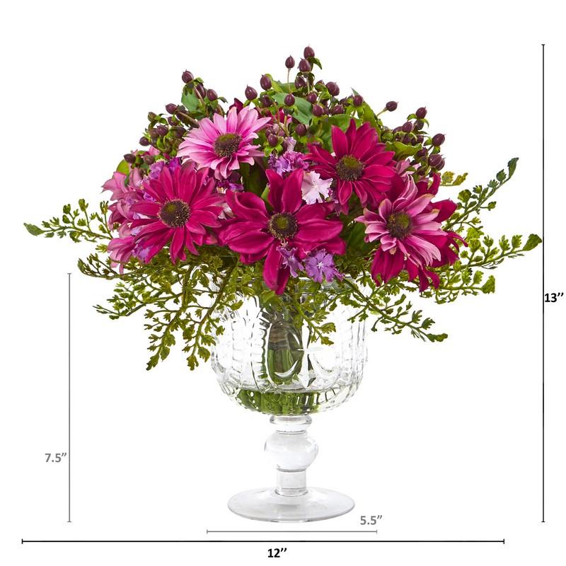 Mixed Daisy Artificial Arrangement in Royal Glass Urn
