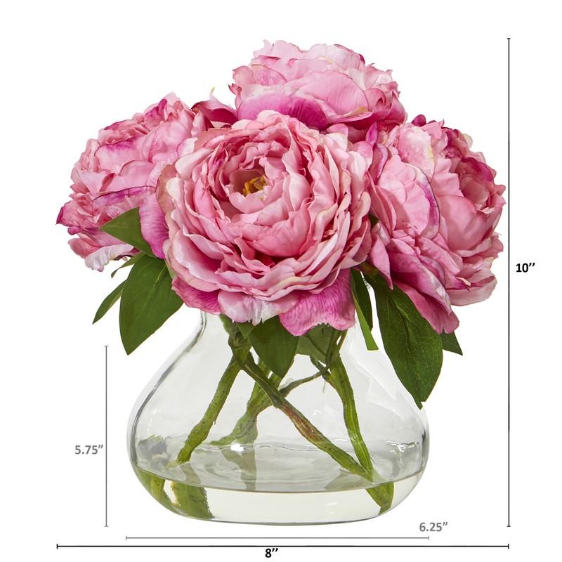 Peony Artificial Arrangement in Glass Vase