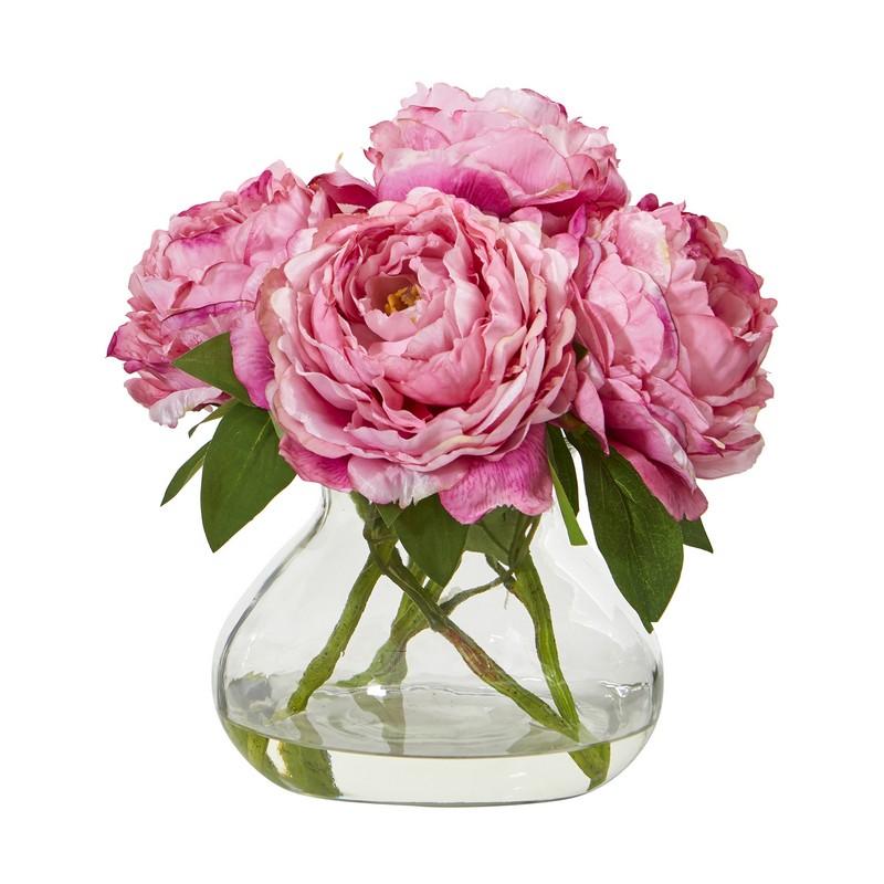 Peony Artificial Arrangement in Glass Vase