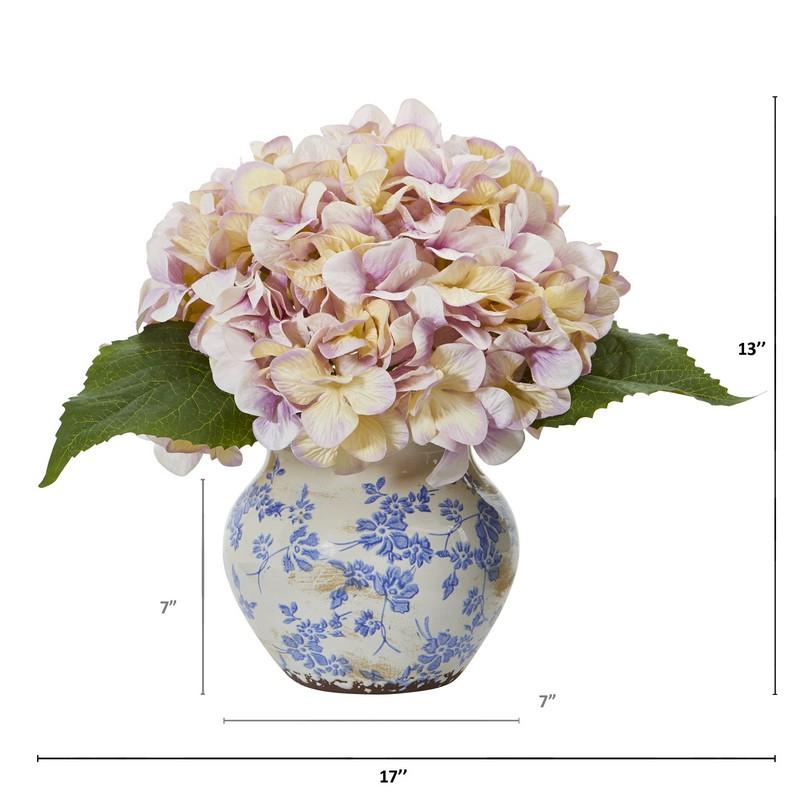 Hydrangea Artificial Arrangement in Floral Vase