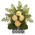 13" Rose and Maiden Hair Artificial Arrangement in Hanging Floral Design House Planter