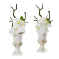 15" Phalaenopsis Orchid Artificial Arrangement in White Urn (Set of 2)